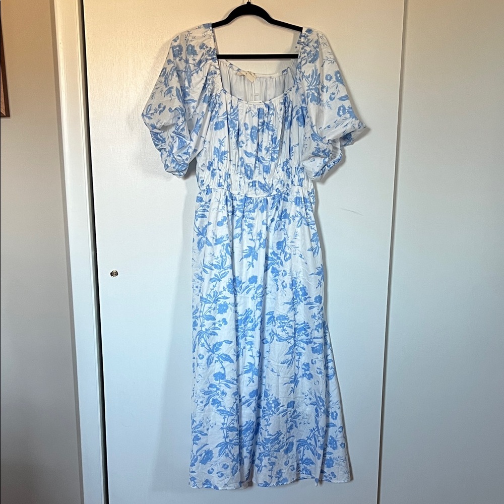 Chic Blue and White Floral Maxi Dress